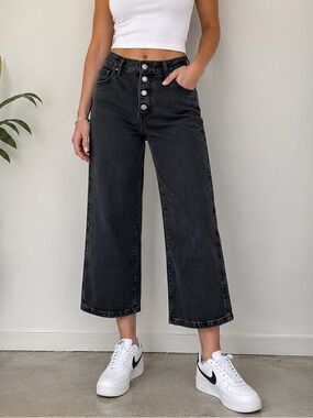 Levi’s Mile High Cropped Wide Leg Jeans Womens 26 Black Stretch Denim